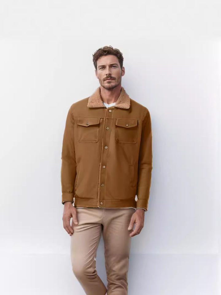 Casual men's jacket with faux fur collar and practical pockets Lune London