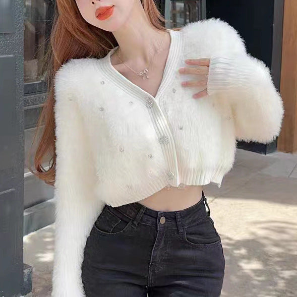 Cardigan Fluffy Femme avec Détails Étincelants et Coupe Moderne Chic & Stil