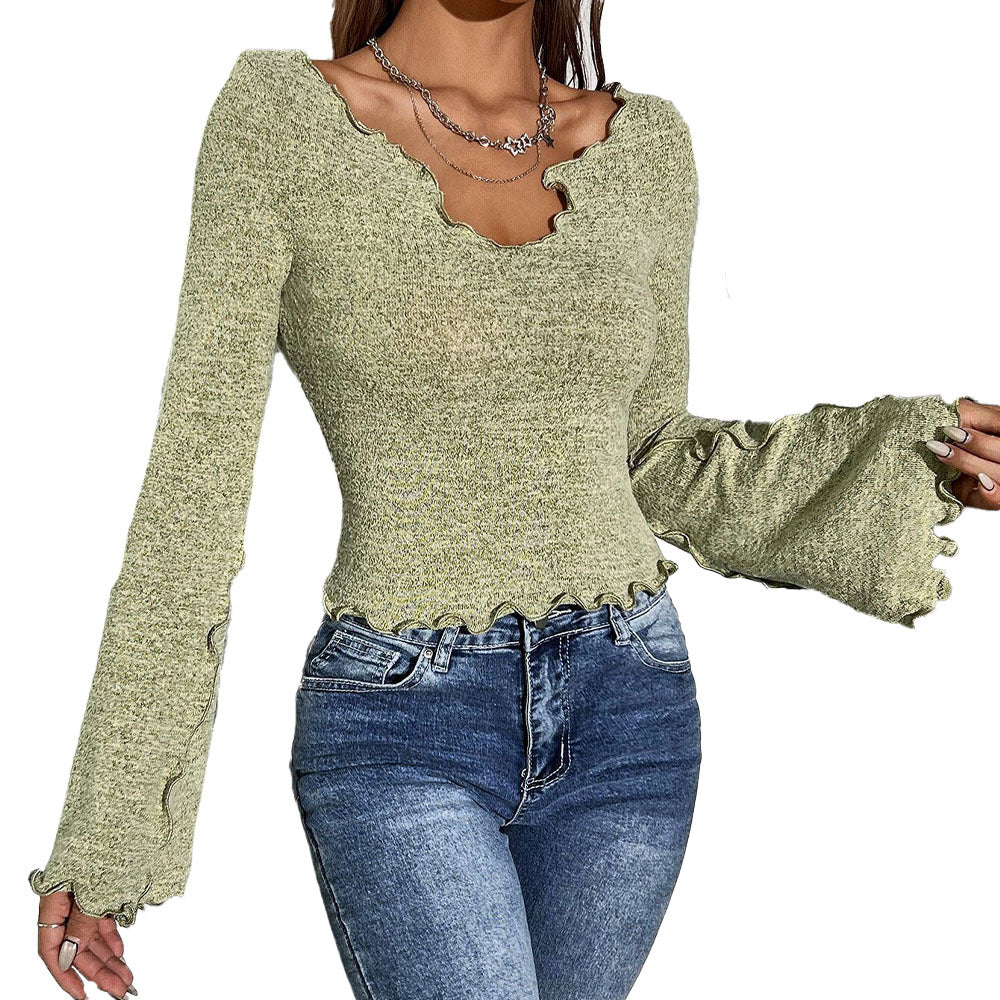 Chemise à manches longues pour femmes avec ourlet ondulé et motif de texture continu Chic & Stil