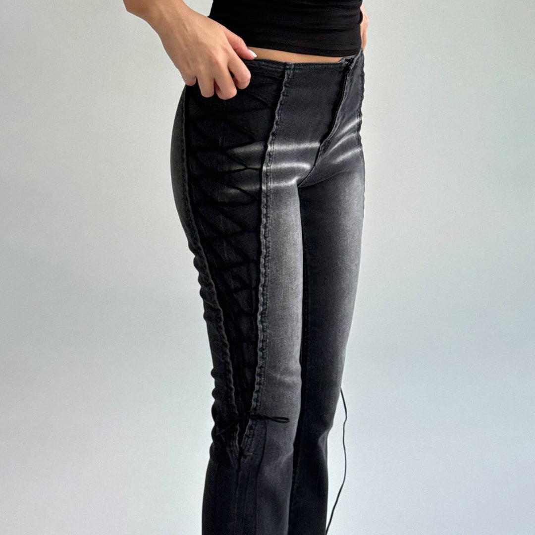 Flared jeans for women with a chic and stylish innovative lace-up design