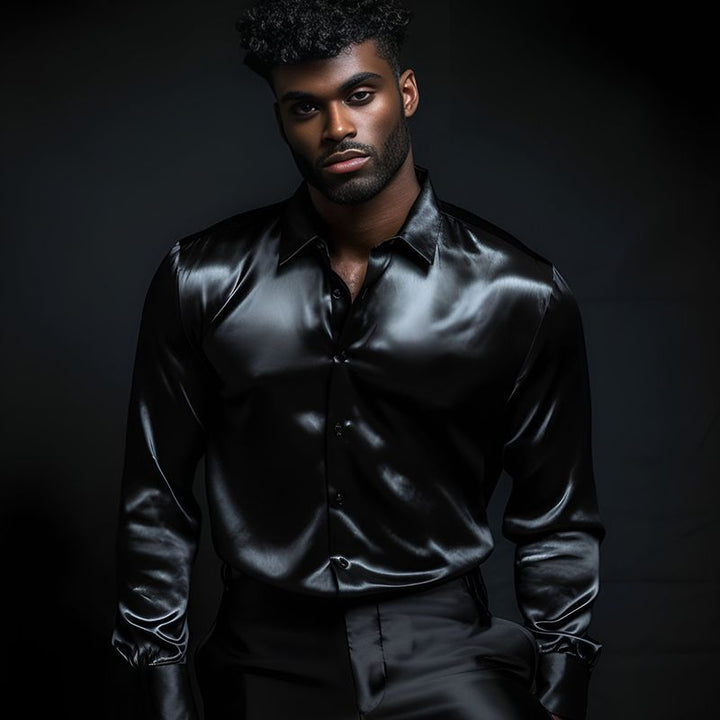 Men's Shirt Made Of Shiny Satin with Modern Collar Lune London