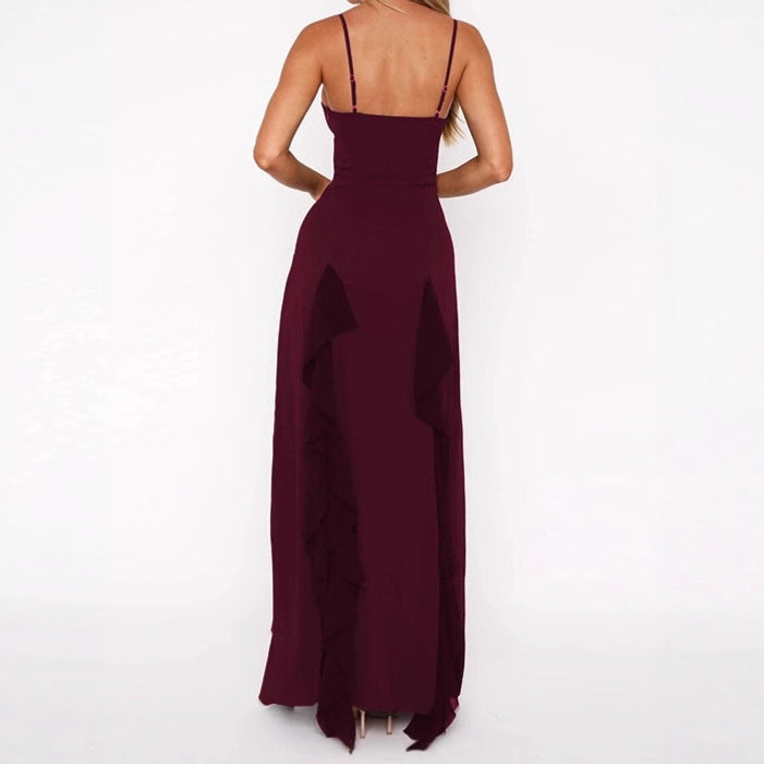 Ladies Elegant Maxi Dress with Deep V Neckline and Side Slit Lune London