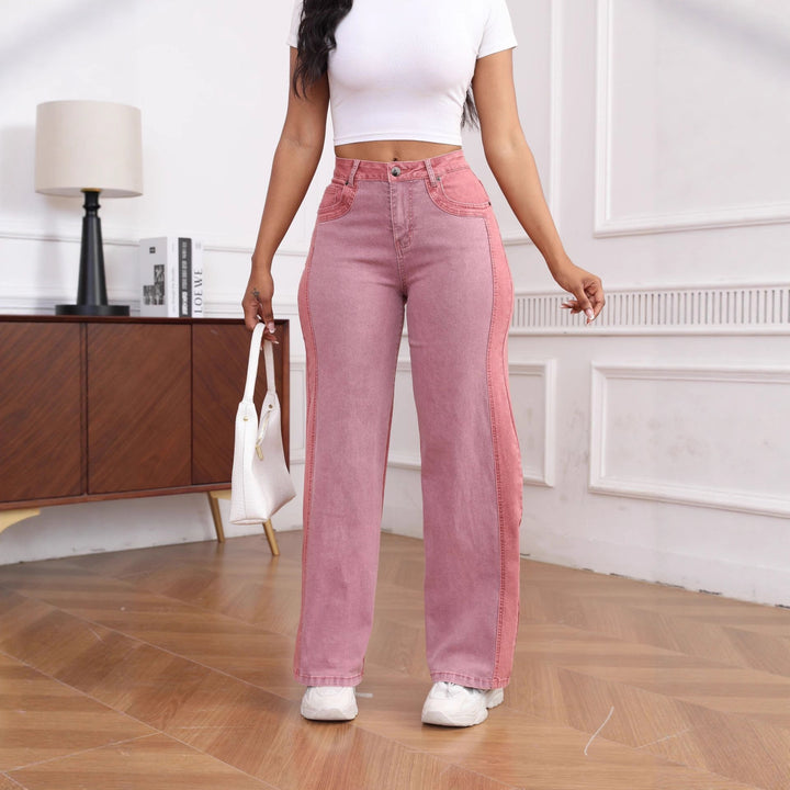 High-waisted women's jeans with a modern color block design and flared leg Lune London