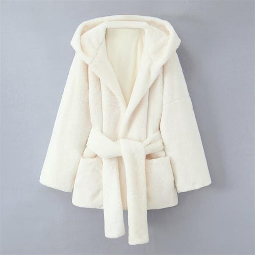 Women's hooded jacket made of soft material with adjustable belt and practical pockets Lune London