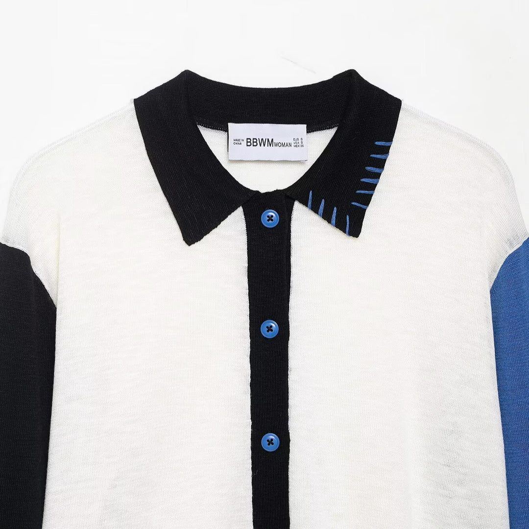 Fashion knit jacket for women with contrasting color sleeves and button closure Lune London