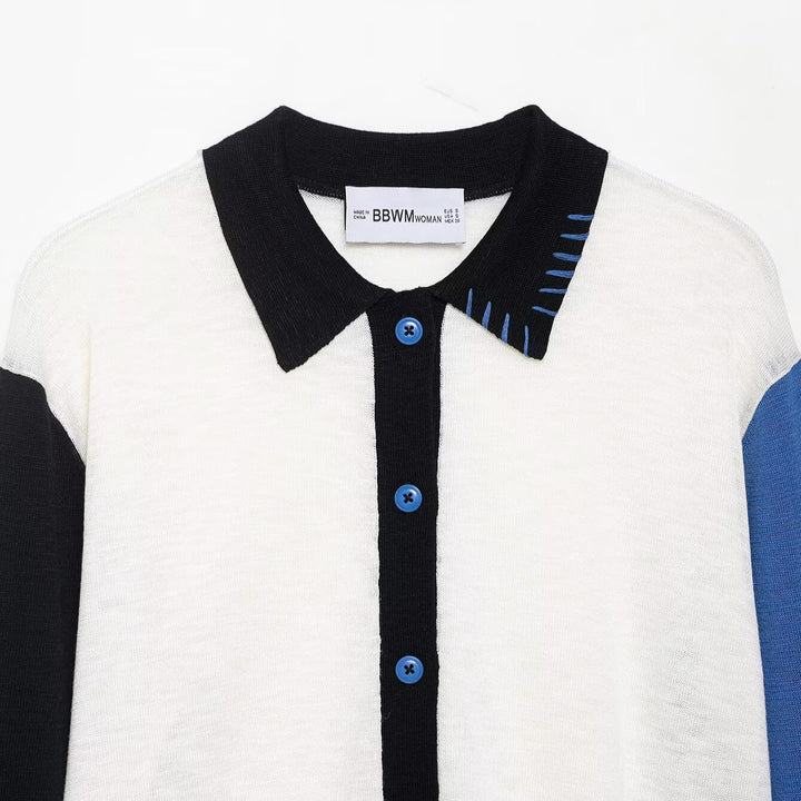 Fashion knit jacket for women with contrasting color sleeves and button closure Lune London