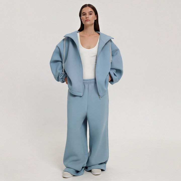 Ladies oversized casual loungewear with soft hood and wide pants Lune London