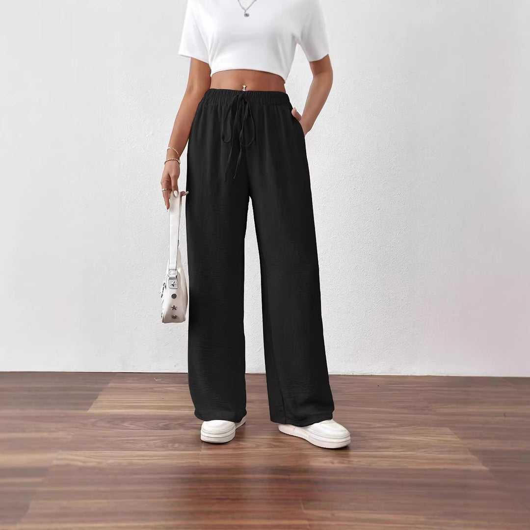 Pantalons larges en chiffon pour femmes avec taille élastique et cordon de serrage Chic & Stil