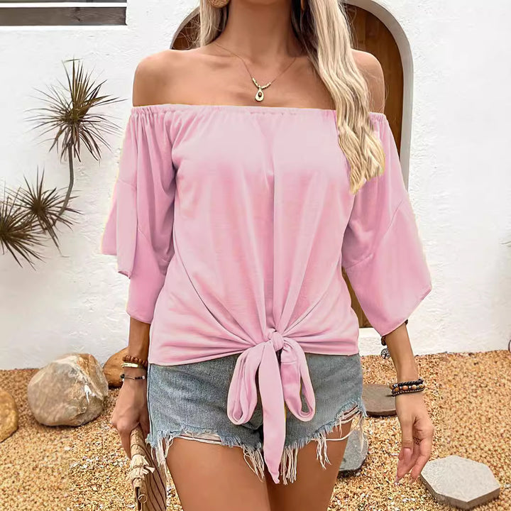 Women’s off-the-shoulder top with a knot design and relaxed flared sleeves Lune London