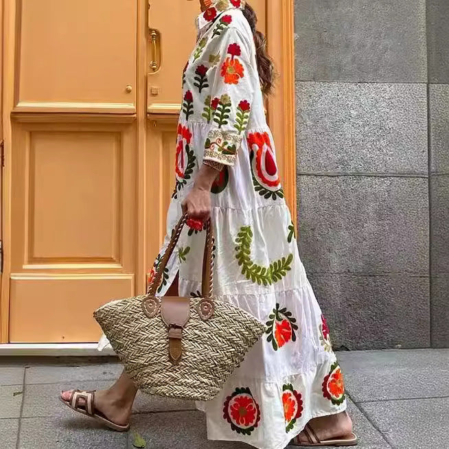 Long sleeve plaid dress for women with floral embroidery Lune London