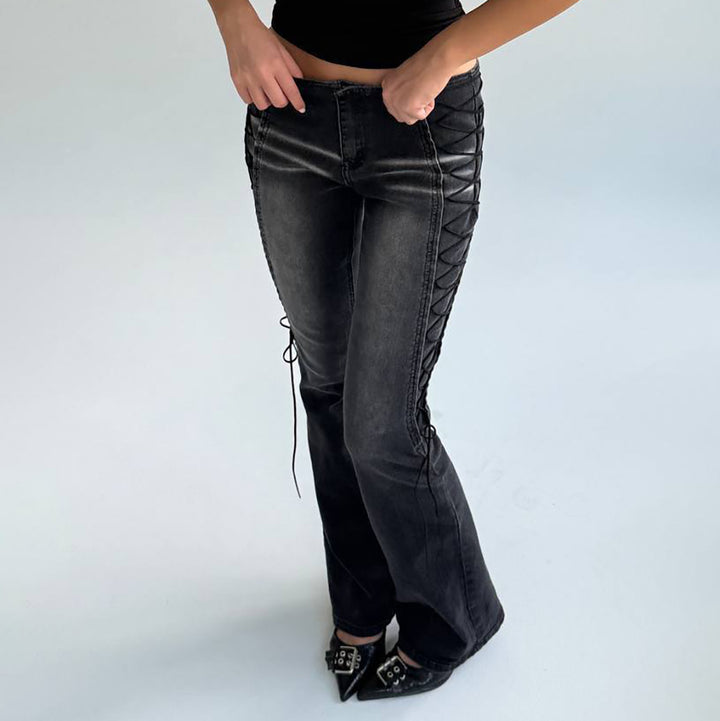 Flared jeans for women with a chic and stylish innovative lace-up design