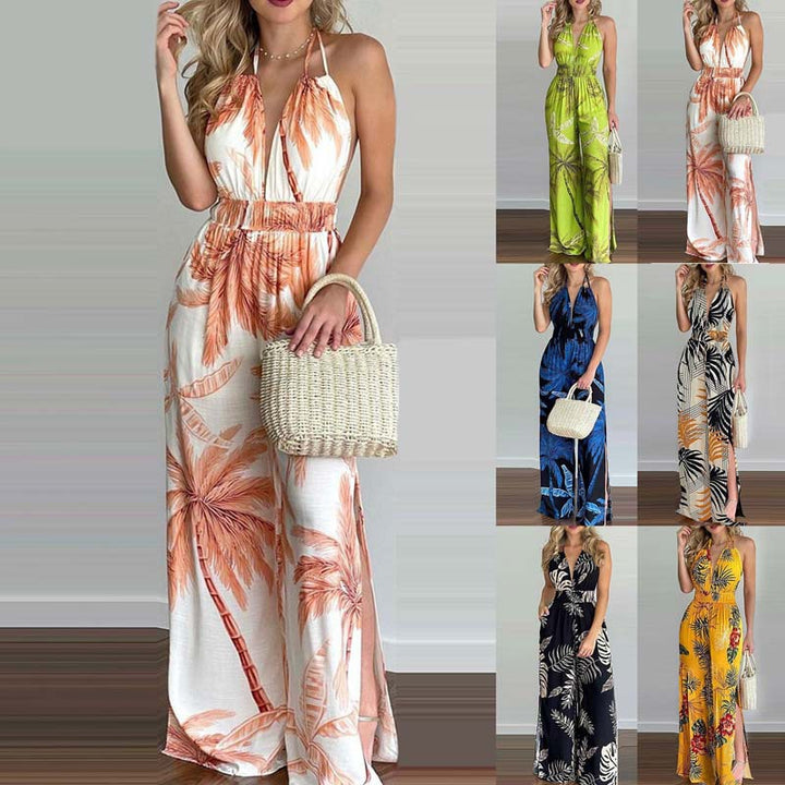 Halter jumpsuit women with wide legs and side slits Lune London