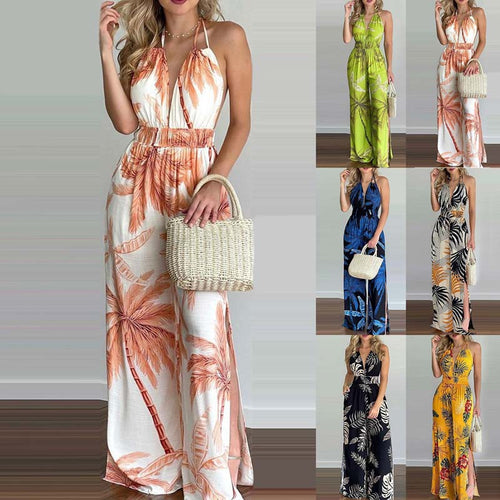Halter jumpsuit women with wide legs and side slits Lune London