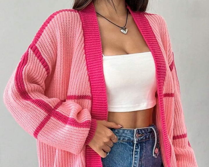 Thick knit jacket for women with flared sleeves and a catchy design Lune London