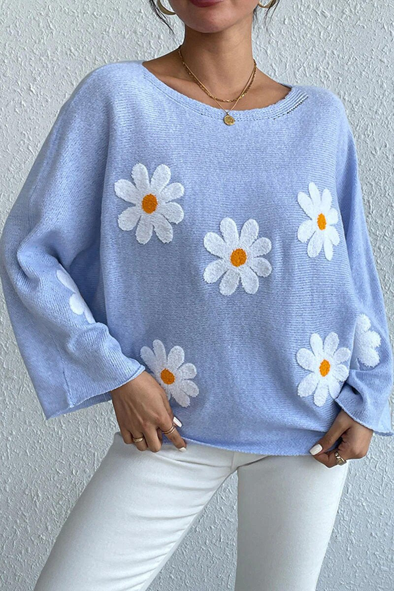 Pull en tricot pour femmes avec un design floral ludique et une coupe décontractée Chic & Stil