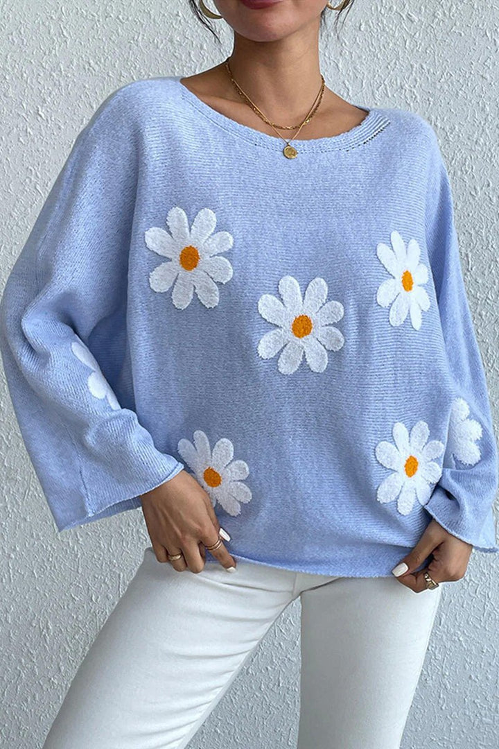 Pull en tricot pour femmes avec un design floral ludique et une coupe décontractée Chic & Stil