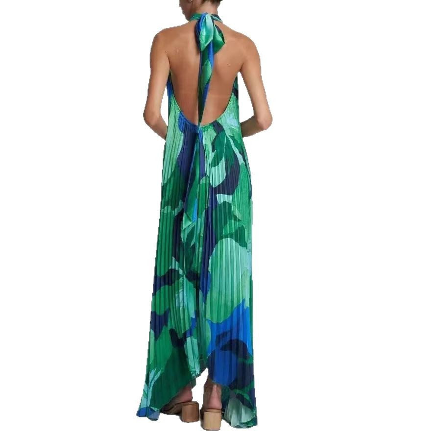 Maxi dress with pleats and floral pattern for women Lune London