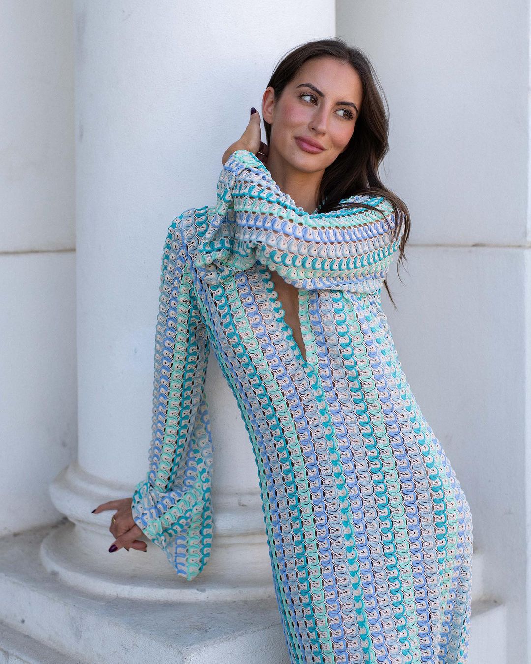 Elegant maxi dress for women with deep V-neck and wide sleeves Lune London