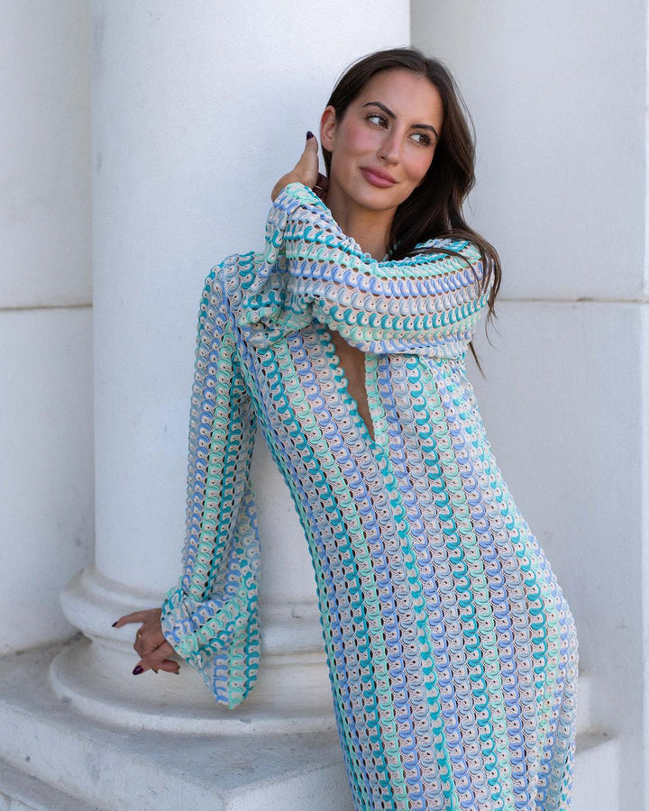 Elegant maxi dress for women with deep V-neck and wide sleeves Lune London