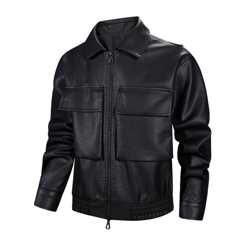 Casual synthetic leather jacket for men with convenient pockets Lune London