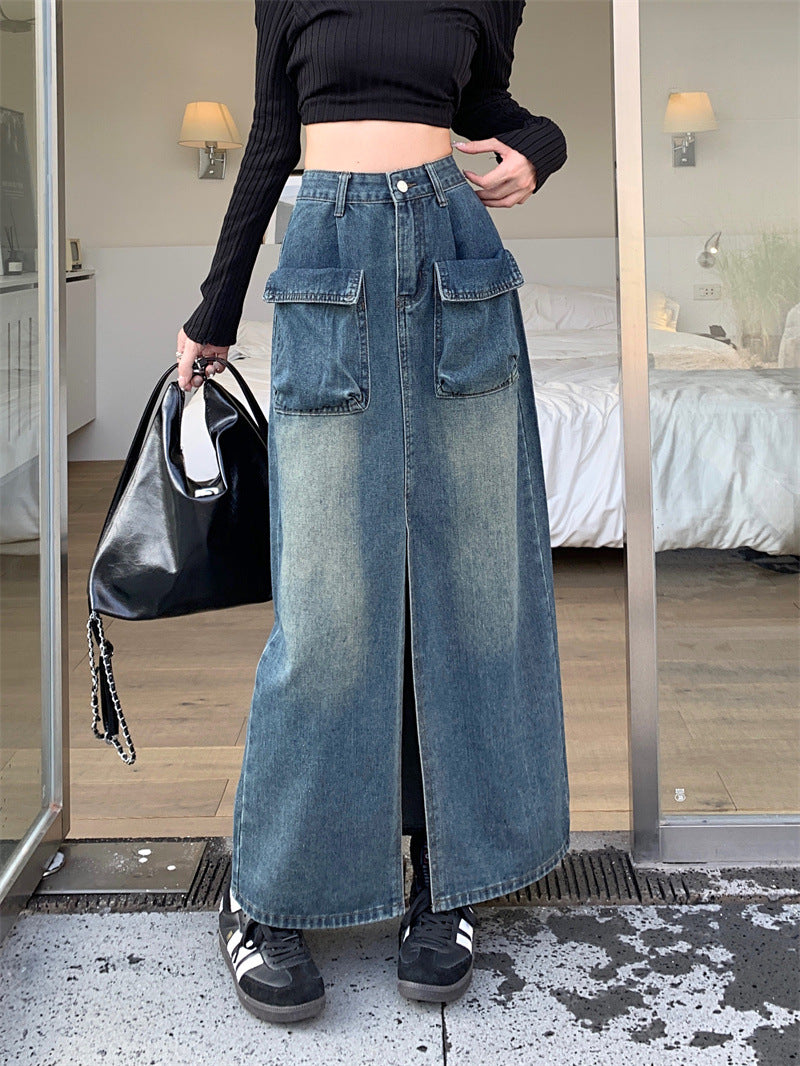 Jupe en denim longue pour femme avec poches généreuses Chic & Stil