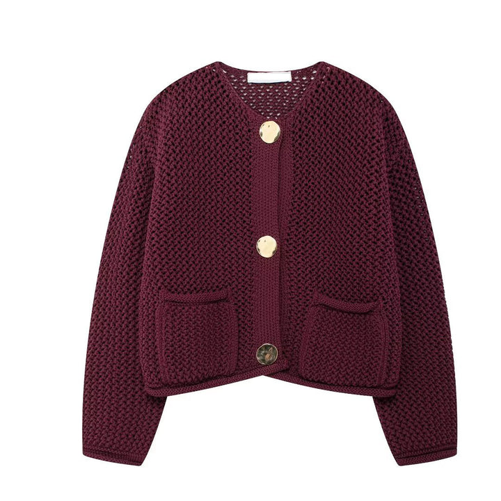 Dames cardigan décontracté avec boutons dorés et poches plaquées Chic und Stil