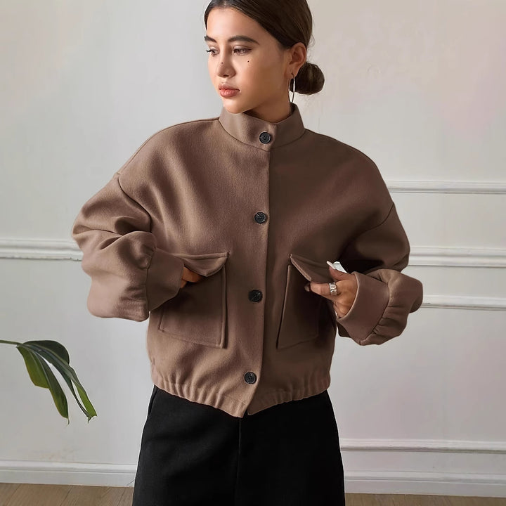 Fashionable short jacket for women with high collar and practical pockets Lune London