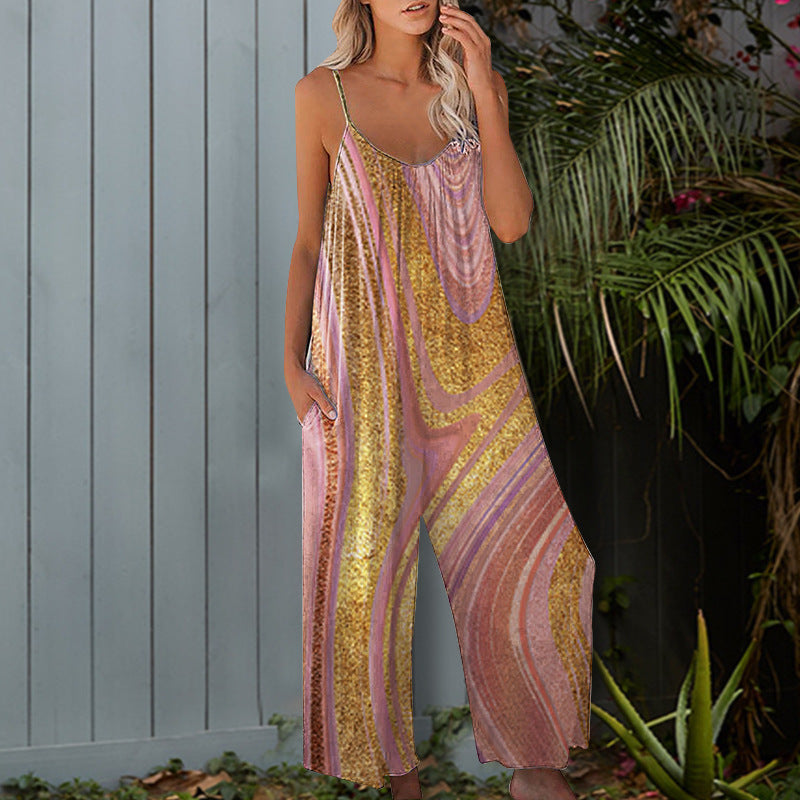 Ladies summer jumpsuit with floral design and practical pockets Lune London