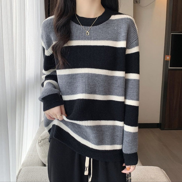 Sweater décontracté pour femmes avec motif de rayures colorées Chic & Stil