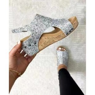 Sparkling toe sandals for women with cork insole and anti-slip outsole Lune London