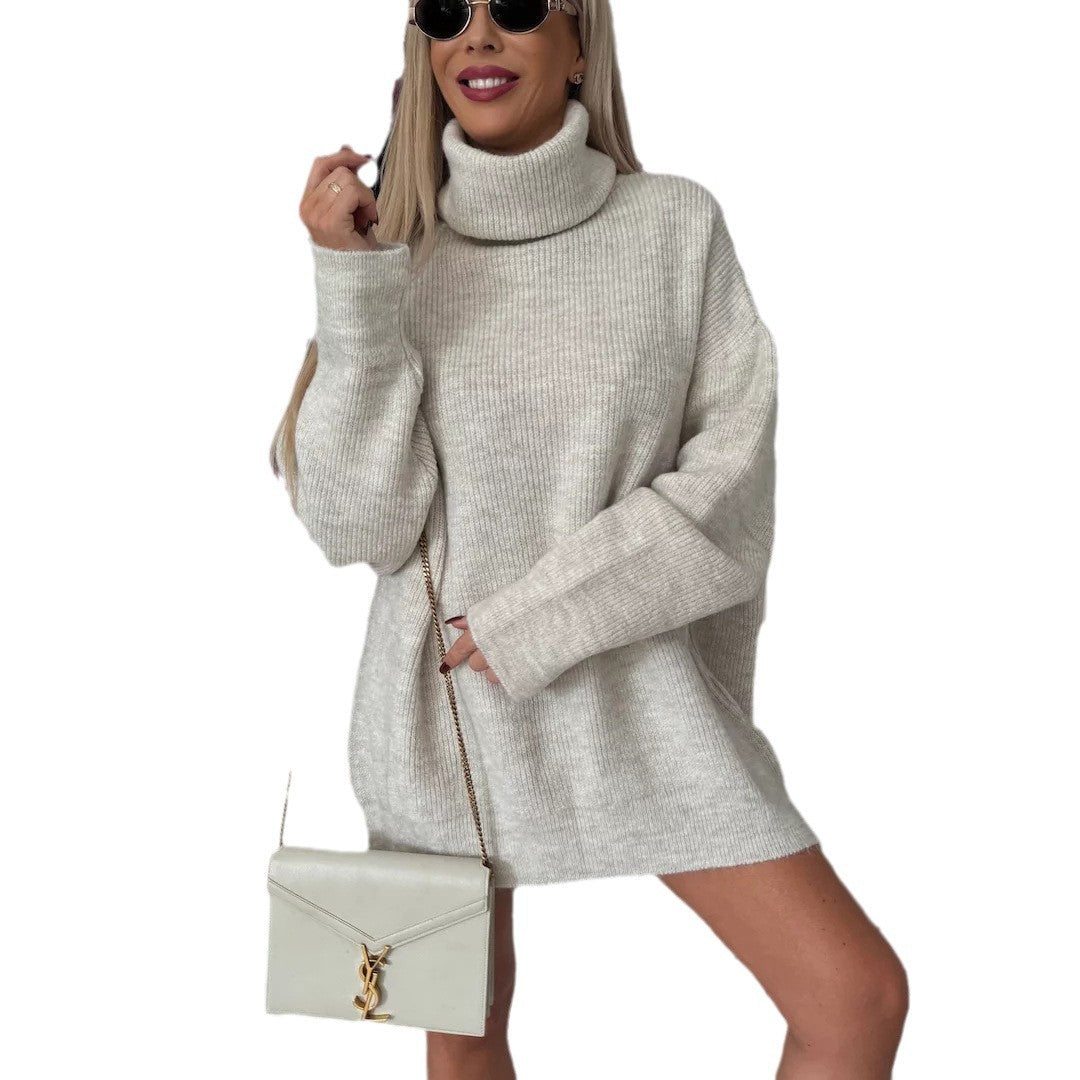 Oversized knitted sweater for women with high collar and soft material Lune London