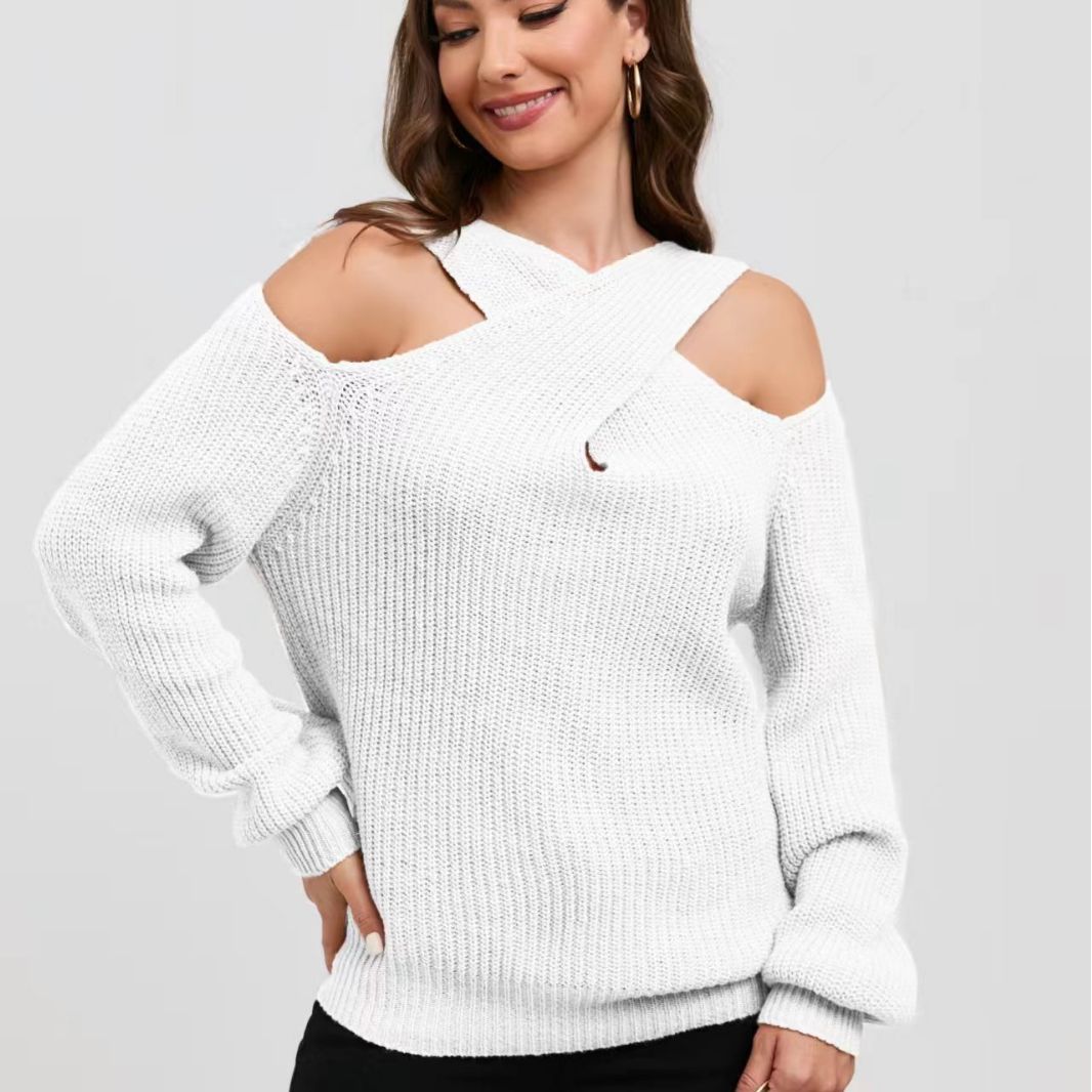 Knit sweater with off-the-shoulder design for women with asymmetrical design Lune London