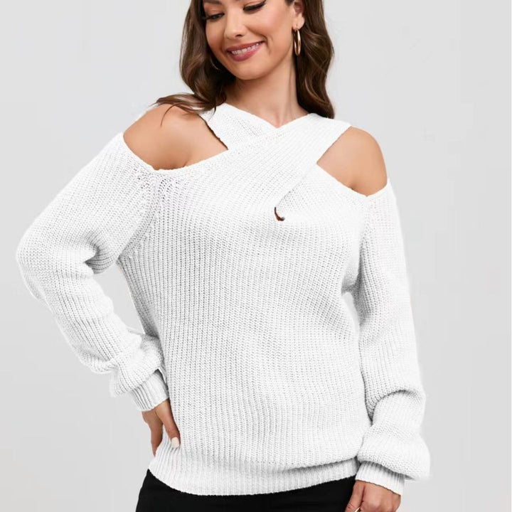 Knit sweater with off-the-shoulder design for women with asymmetrical design Lune London
