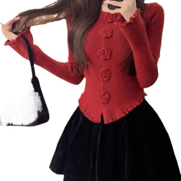 Elegant ladies cardigan with floral button details Lune London