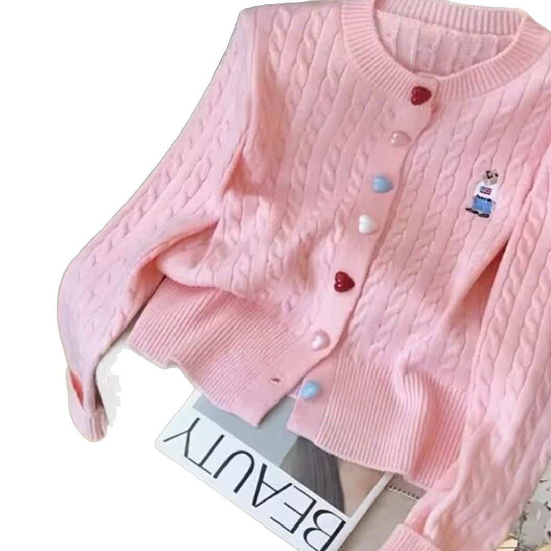 Cardigan féminin à la mode avec des boutons en forme de cœur et motif intégral Chic & Stil