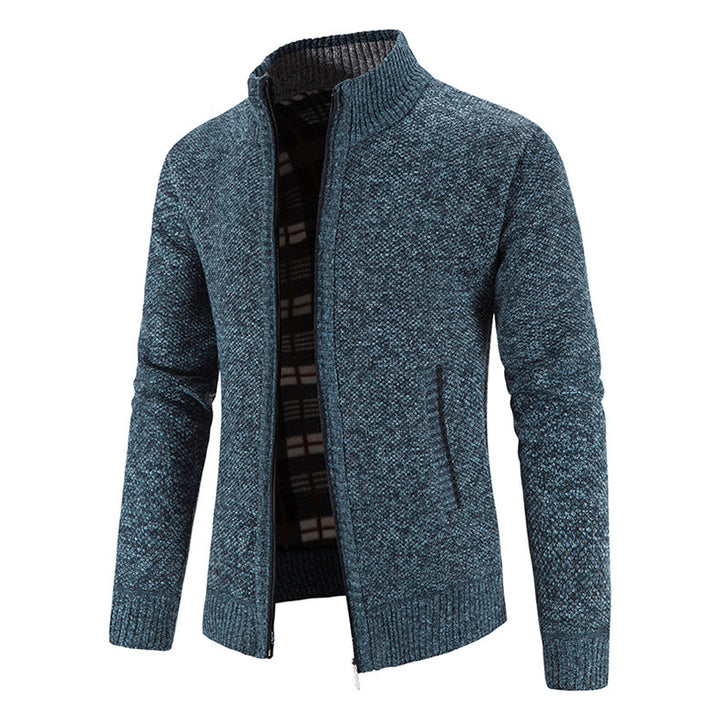 Men's knit jacket with modern high collar and practical pockets Lune London