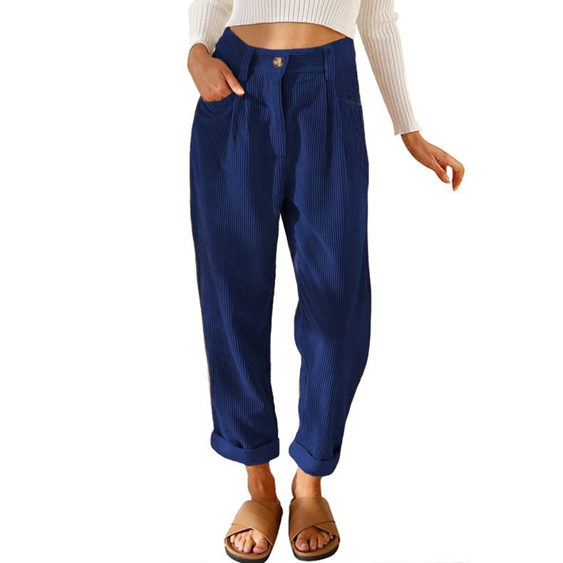 Ladies Comfortable and Elegant High-Waist Pants with a Fine Rib Pattern Lune London