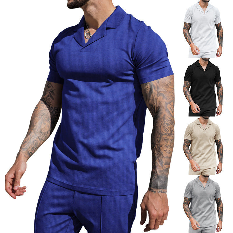 Short sleeve shirt for men with classic Henley collar and textured surface Lune London
