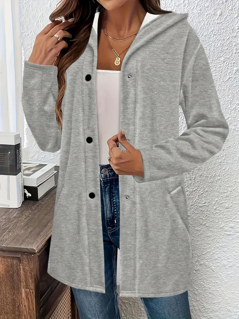 Ladies trendy long cardigan with hood and practical pockets Lune London
