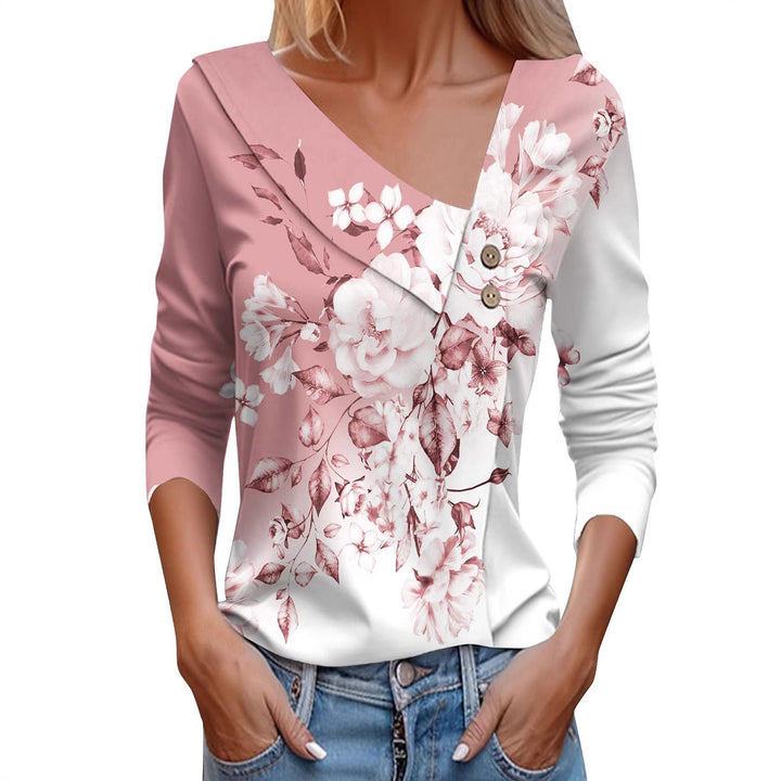 Ladies' blouse with floral appliqué and modern button details Lune London