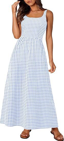 Ladies MAXI DRESS with checkered pattern and thin straps Lune London