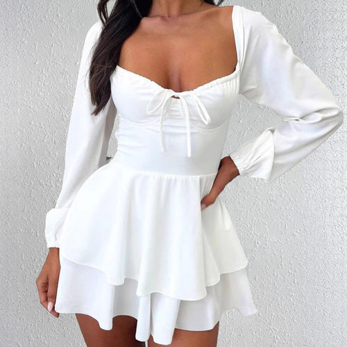 Ladies Mini Dress Play with ruffled hem and deep V-neck Lune London