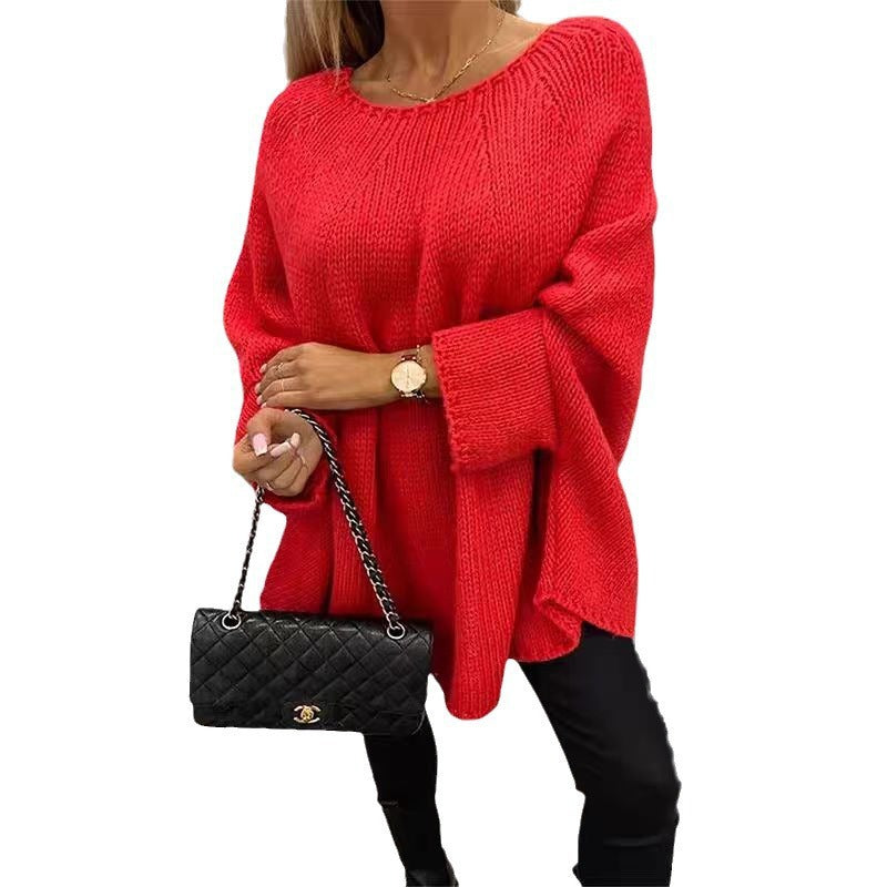 Ladies Loose Knit Poncho with Wide Sleeves Lune London