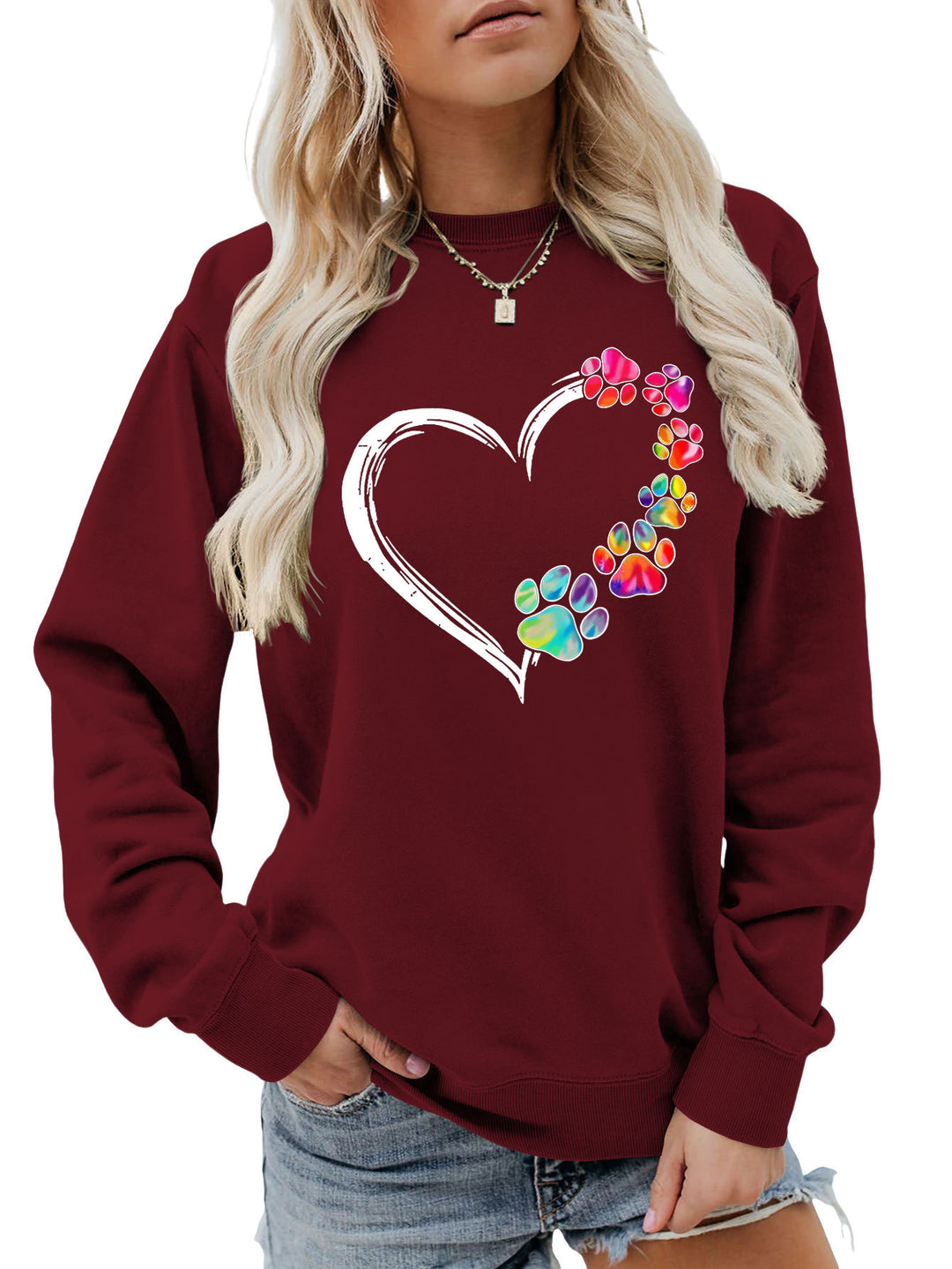 Sweatshirt pour femmes avec design créatif de cœur en forme de patte Chic & Stil
