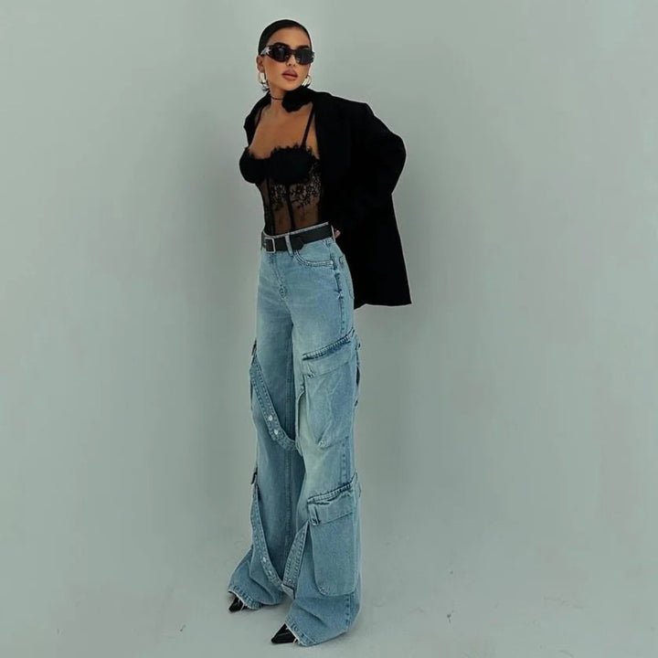 Women's cargo jeans with unique patches and a striking design Lune London