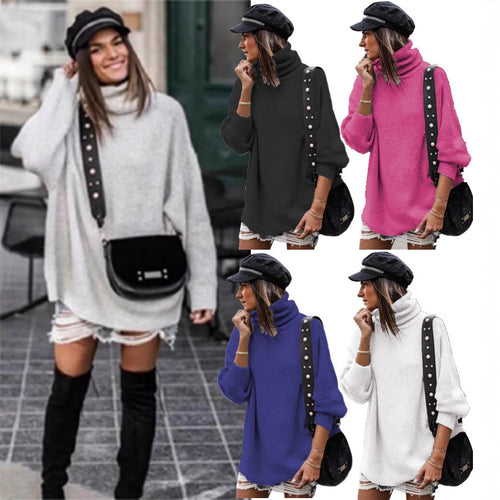 Sweater women with high collar and large knit pattern Lune London