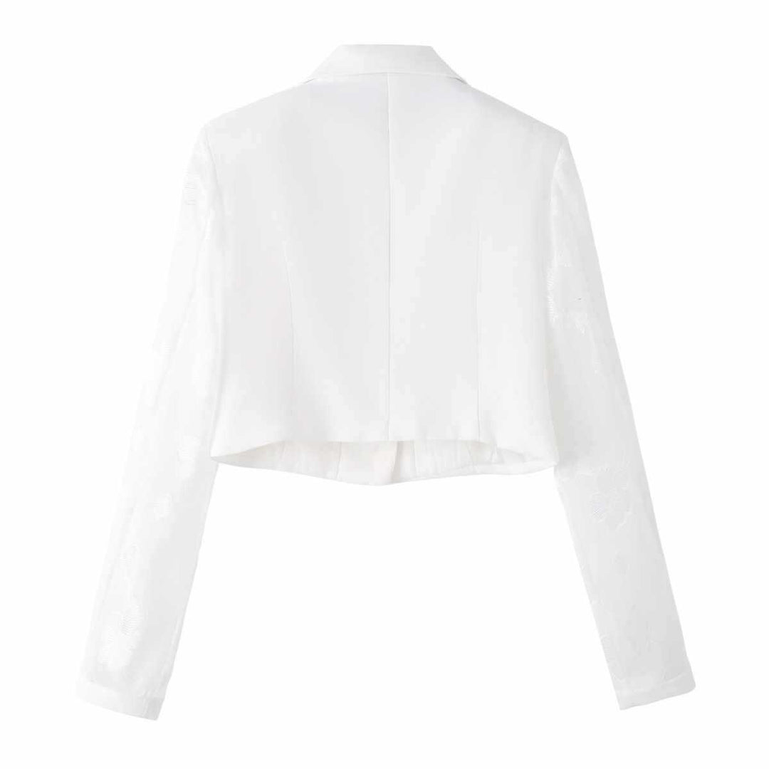 Cropped blazer jacket for women with floral lace pattern Lune London