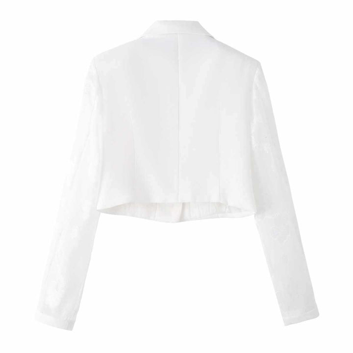 Cropped blazer jacket for women with floral lace pattern Lune London