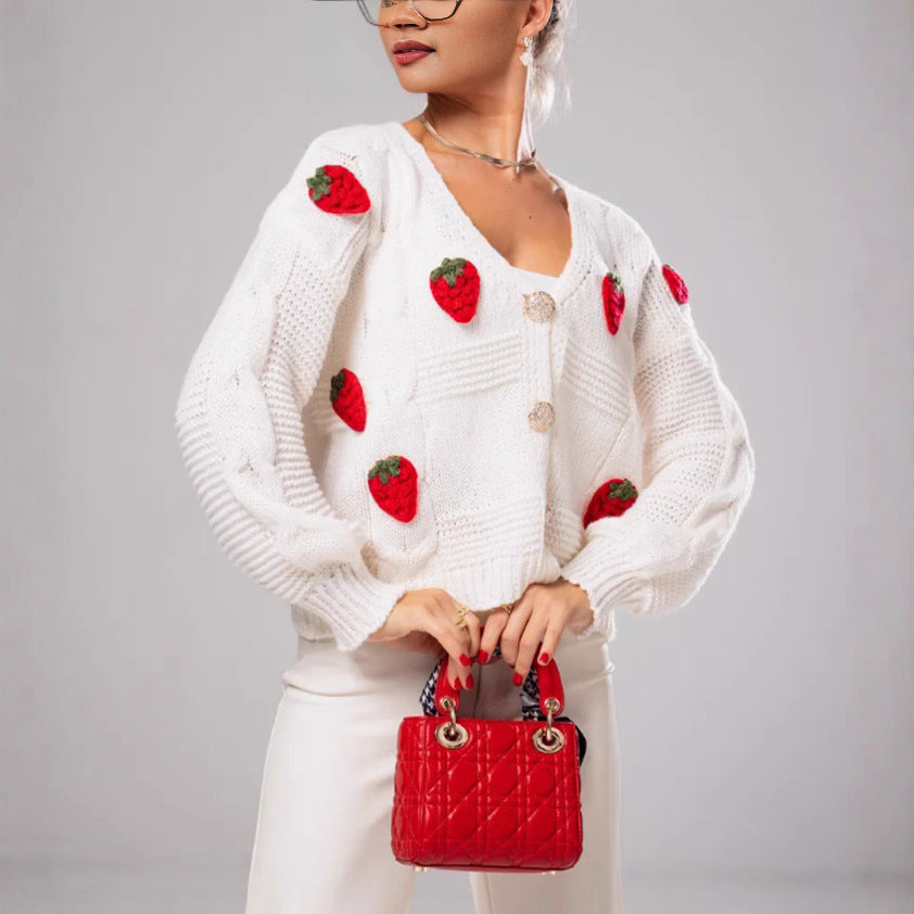 Ladies Fancy Knitted Pullover with Cherry Applications Lune London