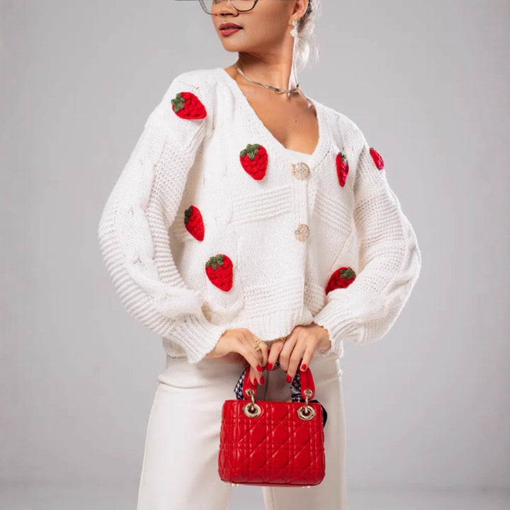 Ladies Fancy Knitted Pullover with Cherry Applications Lune London